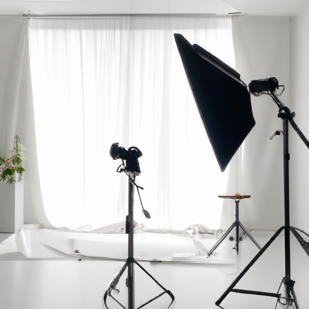 明るいミニマルな東京の写真スタジオ・白壁と自然光